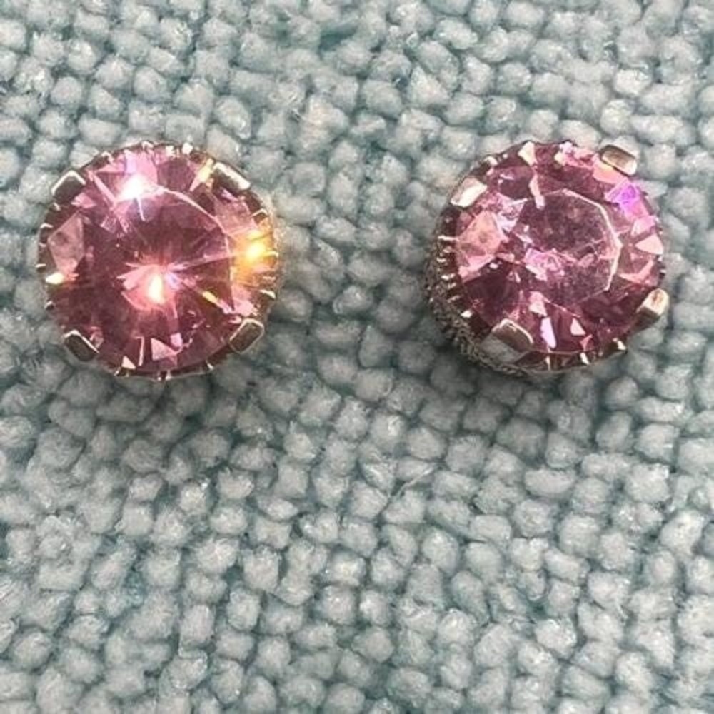 Sterling Silver Stud Earrings Peachy Pink 8mm on Crown Signed‎ 4g